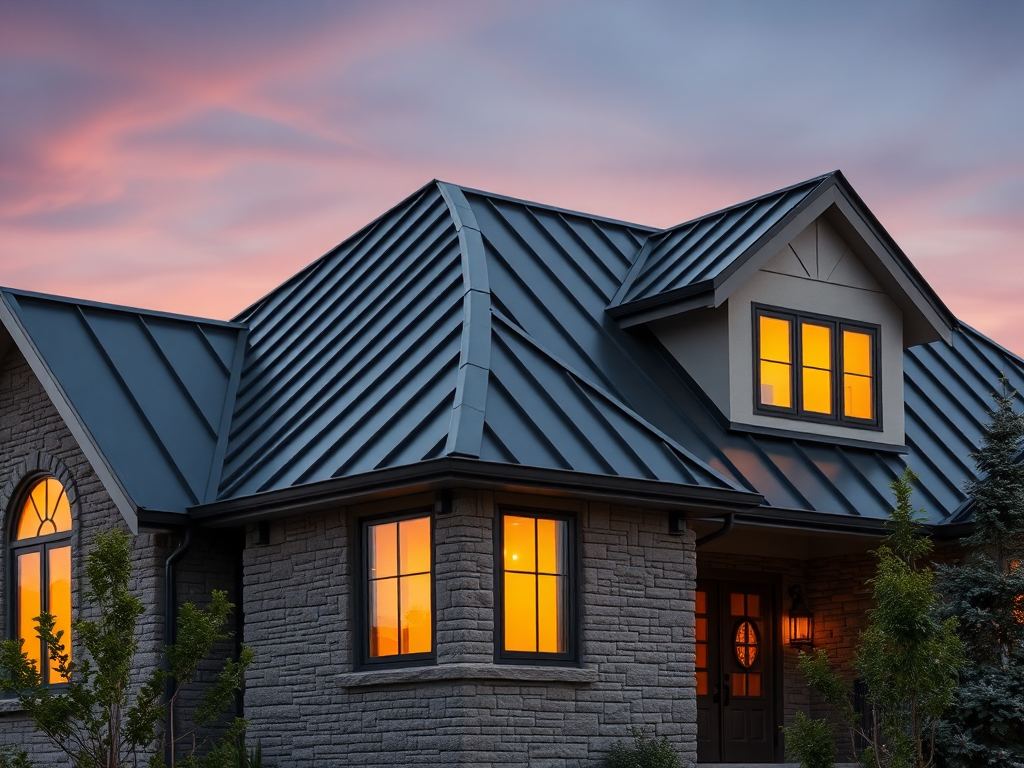 Dark metal roof on a residential home